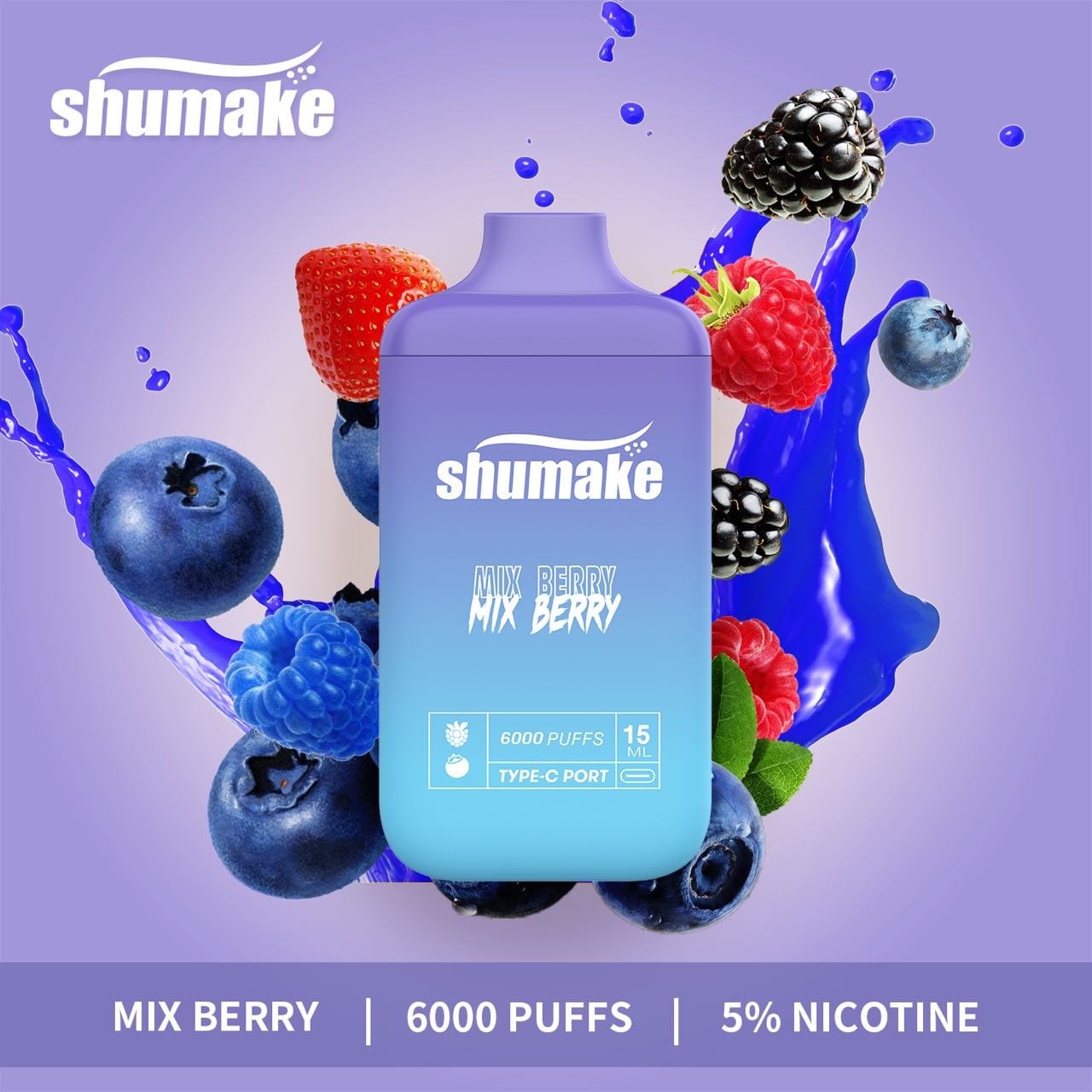 Shumake vapor pens 6000 puffs disposable mix berry