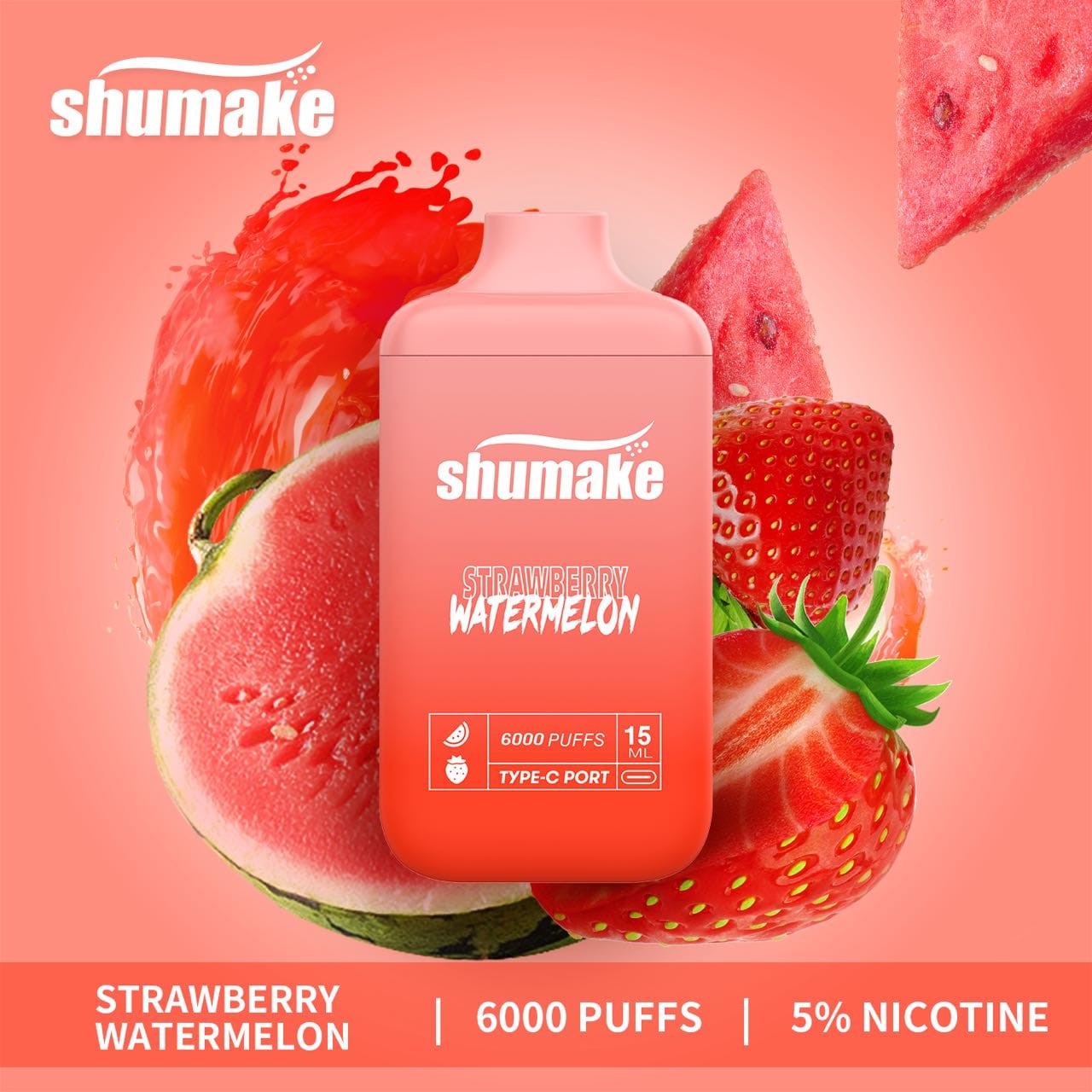 Shumake vapor pens 6000 puffs disposable strawberry watermel