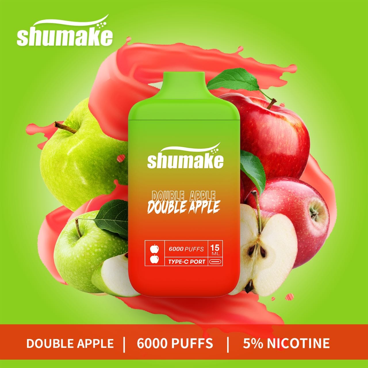 Shumake vapor pens 6000 puffs disposable double apple