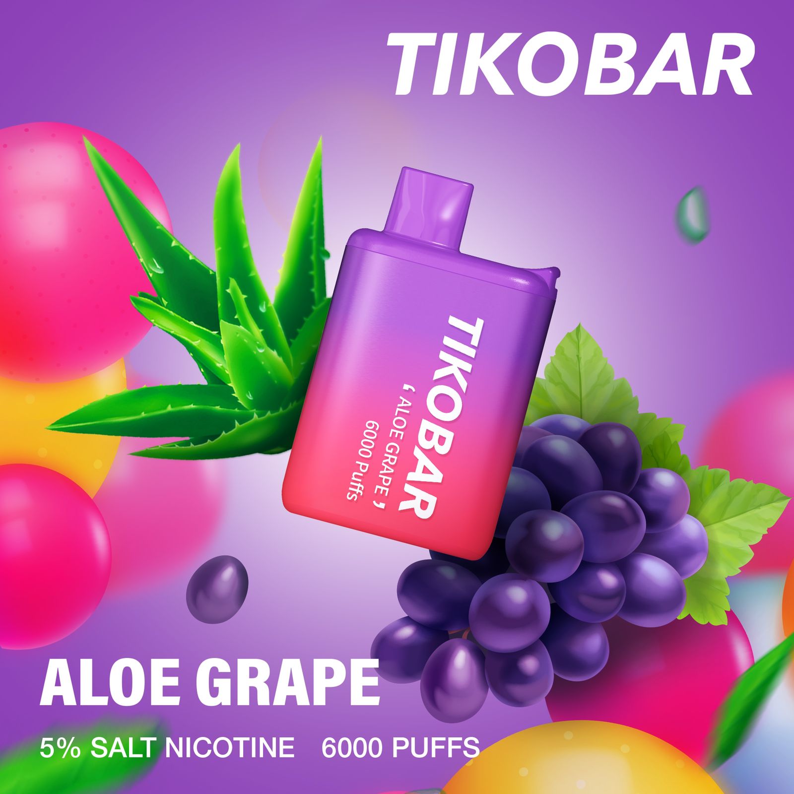 Electronic hookahs Tikobar 6000 puffs disposable aloe grape
