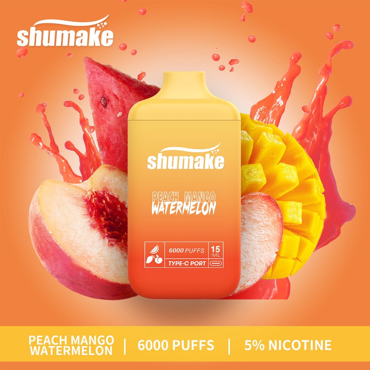 Shumake vapor pens 6000 puffs disposable peach mango waterme