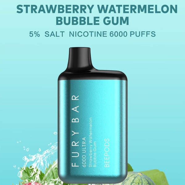 FURY BAR 6000 PUFFS DISPOSABLE strawberry watermelon bubbleg