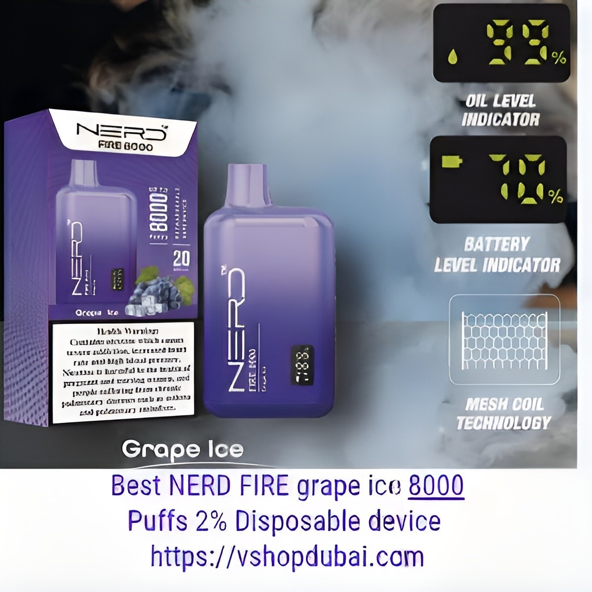 NERD FIRE 8000 Puffs Disposable grape ice
