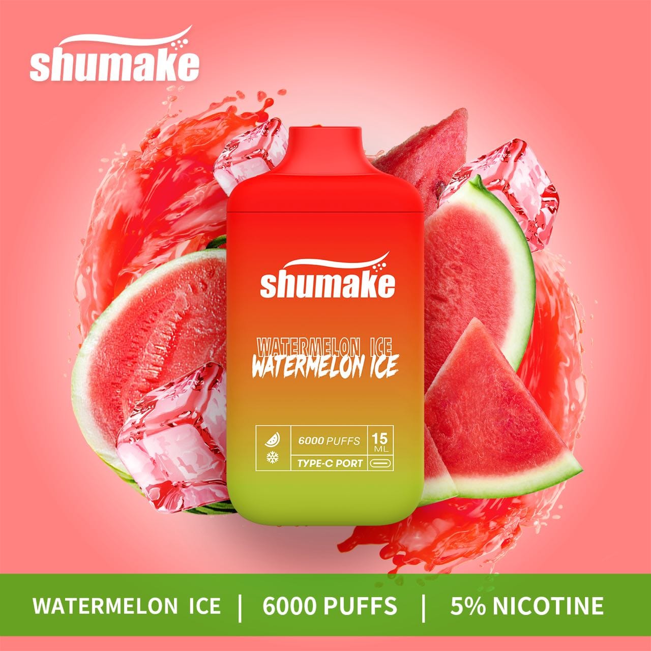 Shumake vapor pens 6000 puffs disposable watermelon Ice